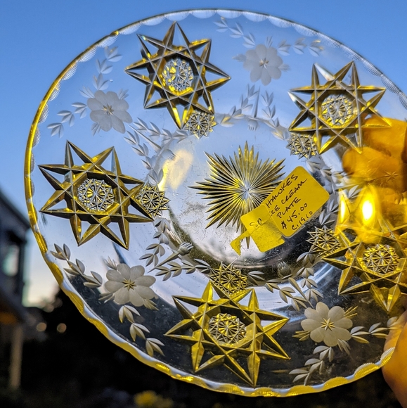 Hawkes Ice Cream Plate circa 1910 glass crystal dessert antique star pattern - Picture 2 of 7